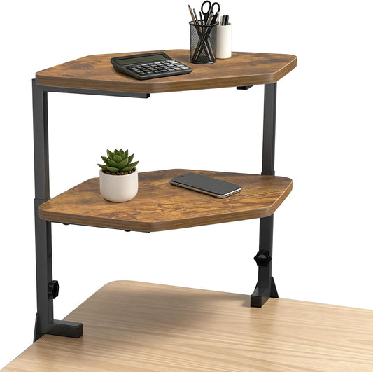 Corner Clamp-on Shelving Above or Below Desk 2 Tier 16 inch Organizer for Table Accessories, Gaming Devices and More