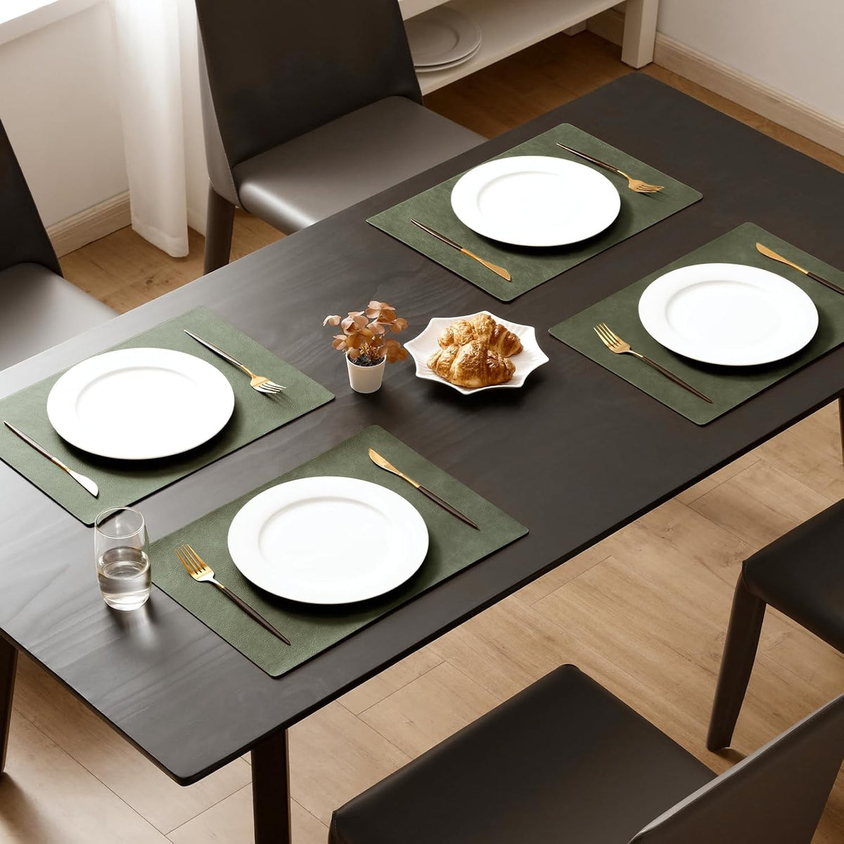 MOSAYT Vinyl Placemats Set of 6-12 X 17 Inch - Faux Leather 100% Waterproof Oil-Proof Wipeable PU Place Mats, Heat Resistant Reversible Table Mats for Kitchen, Dining, Outdoor, Reddish Brown