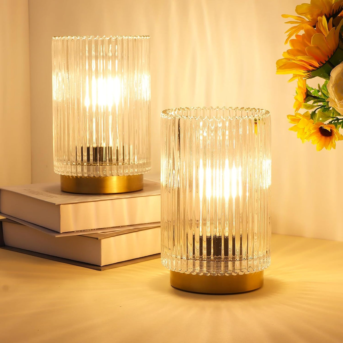 Battery Operated Lamp, Cordless Table Lamp with Timer, Desk Bedside Lamps with LED Warm Light, Glass Small Table Lamp for Bedroom, Bathroom, Living Room, Home Decor - Amber