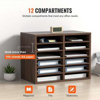 VEVOR Literature Organizers, 12 Compartments Office Mailbox with Adjustable Shelves, Wood Literature Sorter 20.4x12x16.1 inches for Office, Home, Classroom, Mailrooms Organization, EPA Certified White