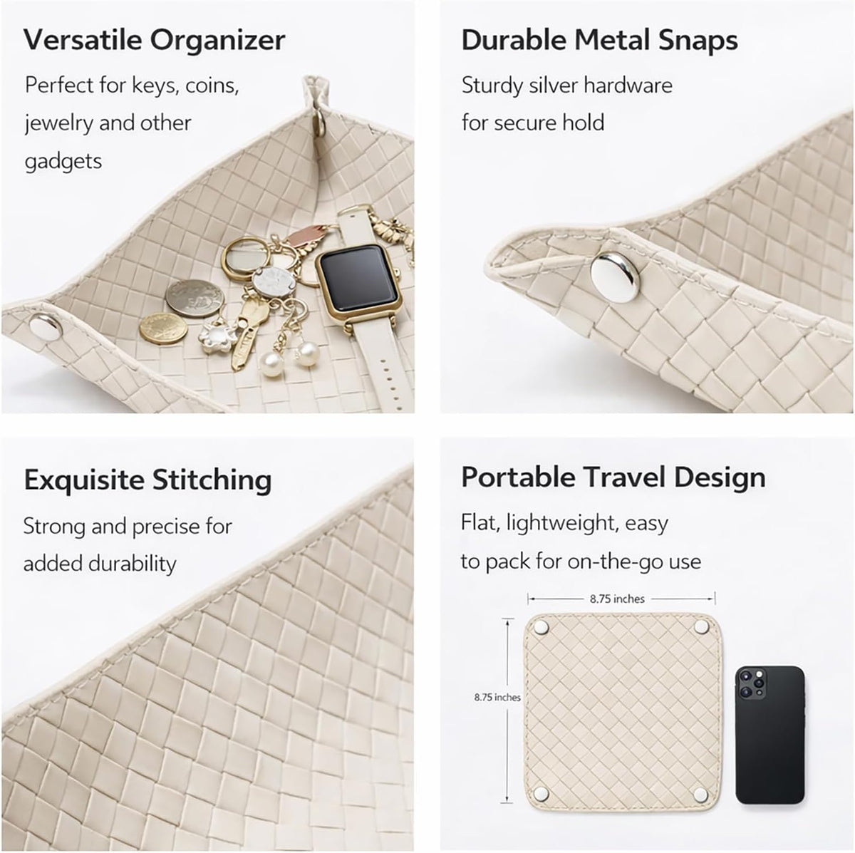 Small Valet Tray, Jewelry Tray for Rings Watches Earrings, Entryway Catchall Caddy for Coins Keys Change, Nightstand Bedside Valet Holder, Trays for Electronic Gadgets, Beige - Colors A