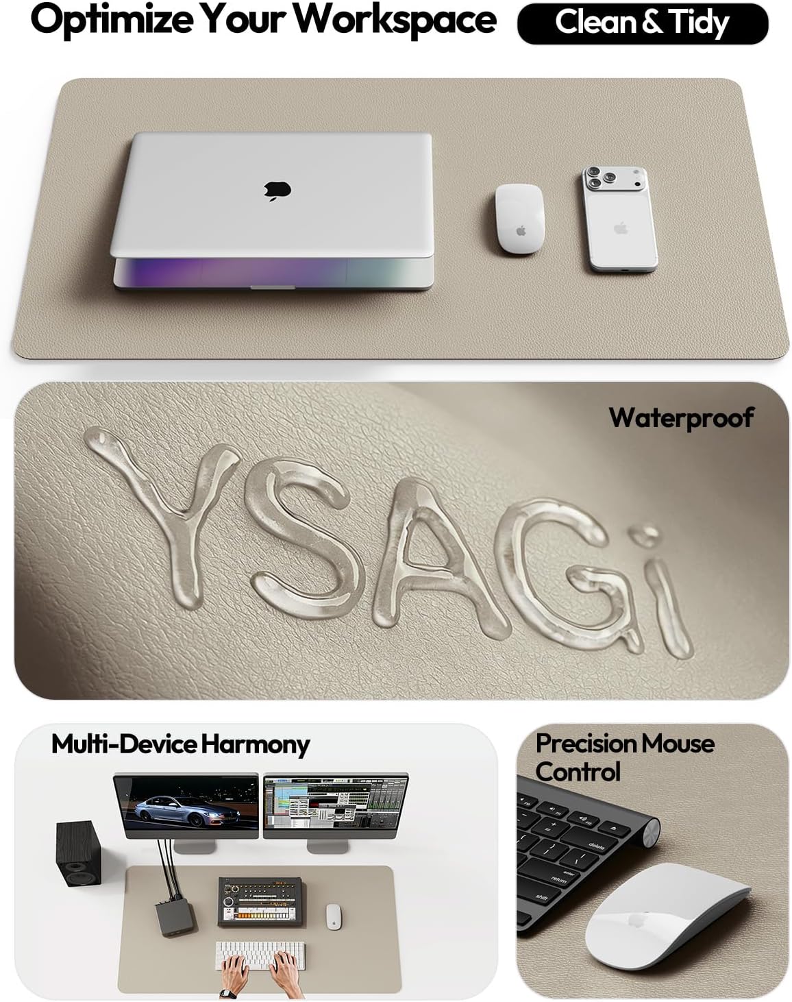 YSAGi Leather Desk Pad Protector, Office Desk Mat, Large Mouse Pad, Non-Slip PU Leather Desk Blotter, Waterproof Laptop Desk Writing Pad for Office and Home (23.6" x 13.8", Eggshell) - Colors A