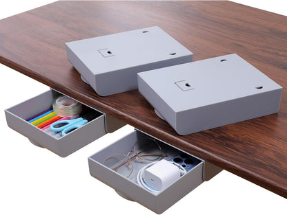 2 Pack Under Desk Drawer Self-Adhesive Desktop Storage Organizer, Hidden Attachable Slide Out Desk Drawer, Under Table Tray for Pencil Pen Stationery Office Organization, White