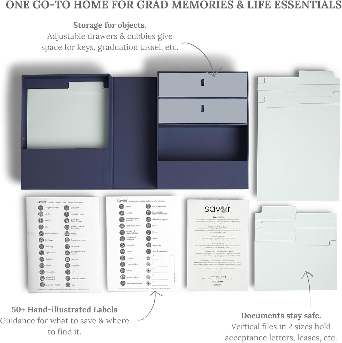 Savor | All-in-One Desk Organizer | Blue – Keep Desk, Office, and Home Organized All-in-One Storage System for Important Files, Documents, Stationery, and Office Supplies