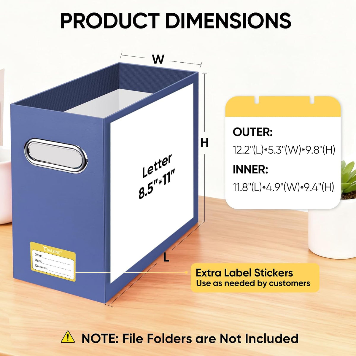 BALEINE File Organizer Box, Cardboard File Folder Organizer with Handle for Letter Size, Portable Collapsible Hanging Filing Box for Home Office Document Storage (2 Pack, Black)