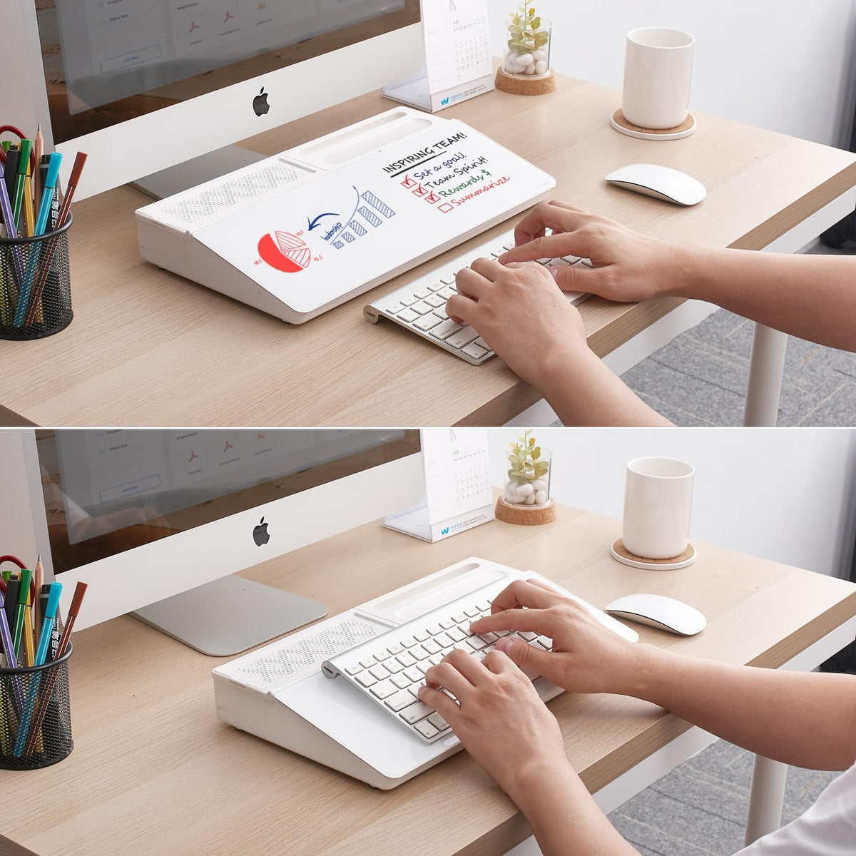 TSJ OFFICE Desktop Whiteboard Dry-Erase-Board - Computer Keyboard Stand White Board Surface Pad with Drawer, Desk Organizers with Accessories for Office, Home, School Supplies - Black