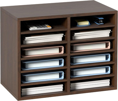 VEVOR Literature Organizers, 12 Compartments Office Mailbox with Adjustable Shelves, Wood Literature Sorter 20.4x12x16.1 inches for Office, Home, Classroom, Mailrooms Organization, EPA Certified White