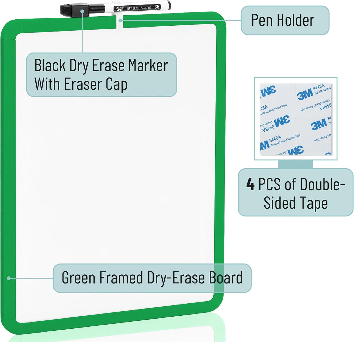 Dry Erase Board, 14” x 11”, White Frame