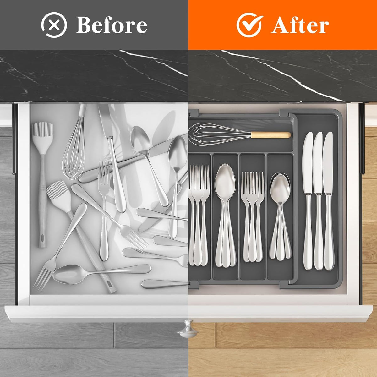 Expandable Silverware Drawer Organizer, Kitchen Utensil Tray