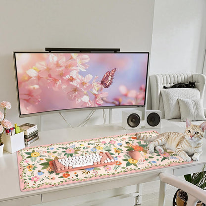 Desk Mat,Mouse Pad for Office Desk,35.4x15.7in,Pink Flowers