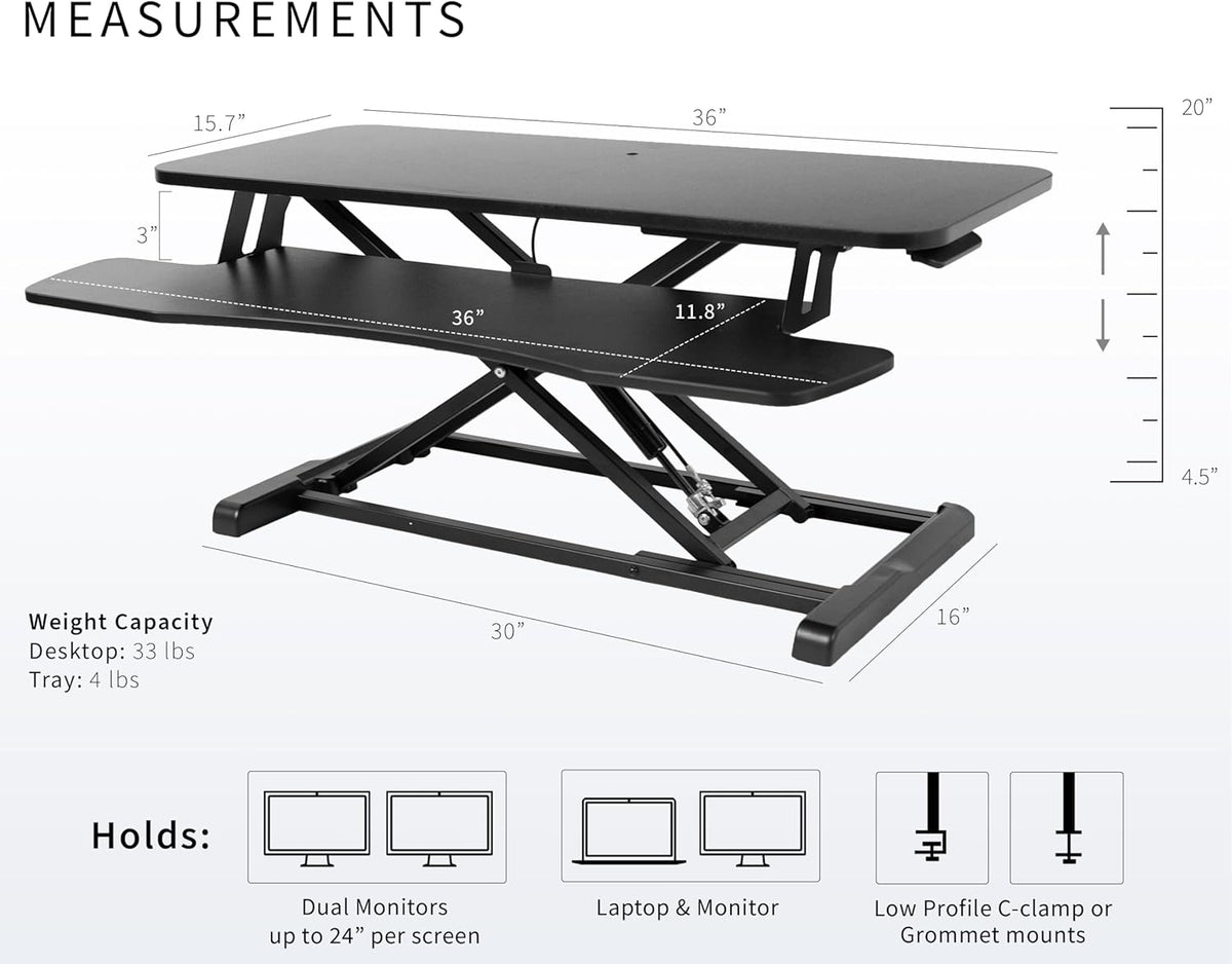 Black 32 in Standing Desk Converter, DESK-V000K