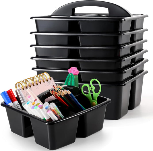 6 Pack Classroom Caddy with Handle Plastic Storage Caddy Organizer with 3 Compartments Desk Caddies Holder Portable Storage Bin for Pencil, Crayon, Marker, Home, Office, School Supply(Morandi Colors)