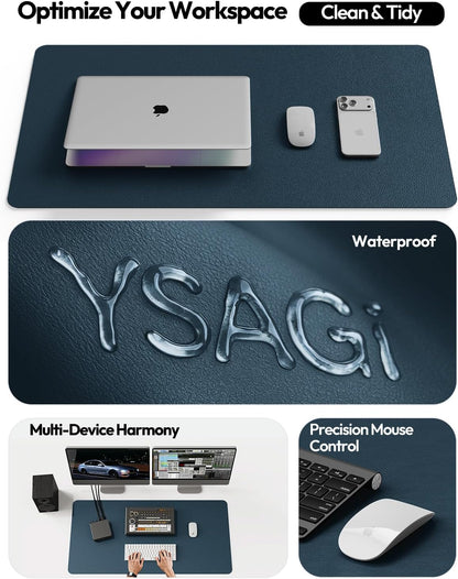 YSAGi Leather Desk Pad Protector, Office Desk Mat, Large Mouse Pad, Non-Slip PU Leather Desk Blotter, Waterproof Laptop Desk Writing Pad for Office and Home (23.6" x 13.8", Eggshell) - Colors B