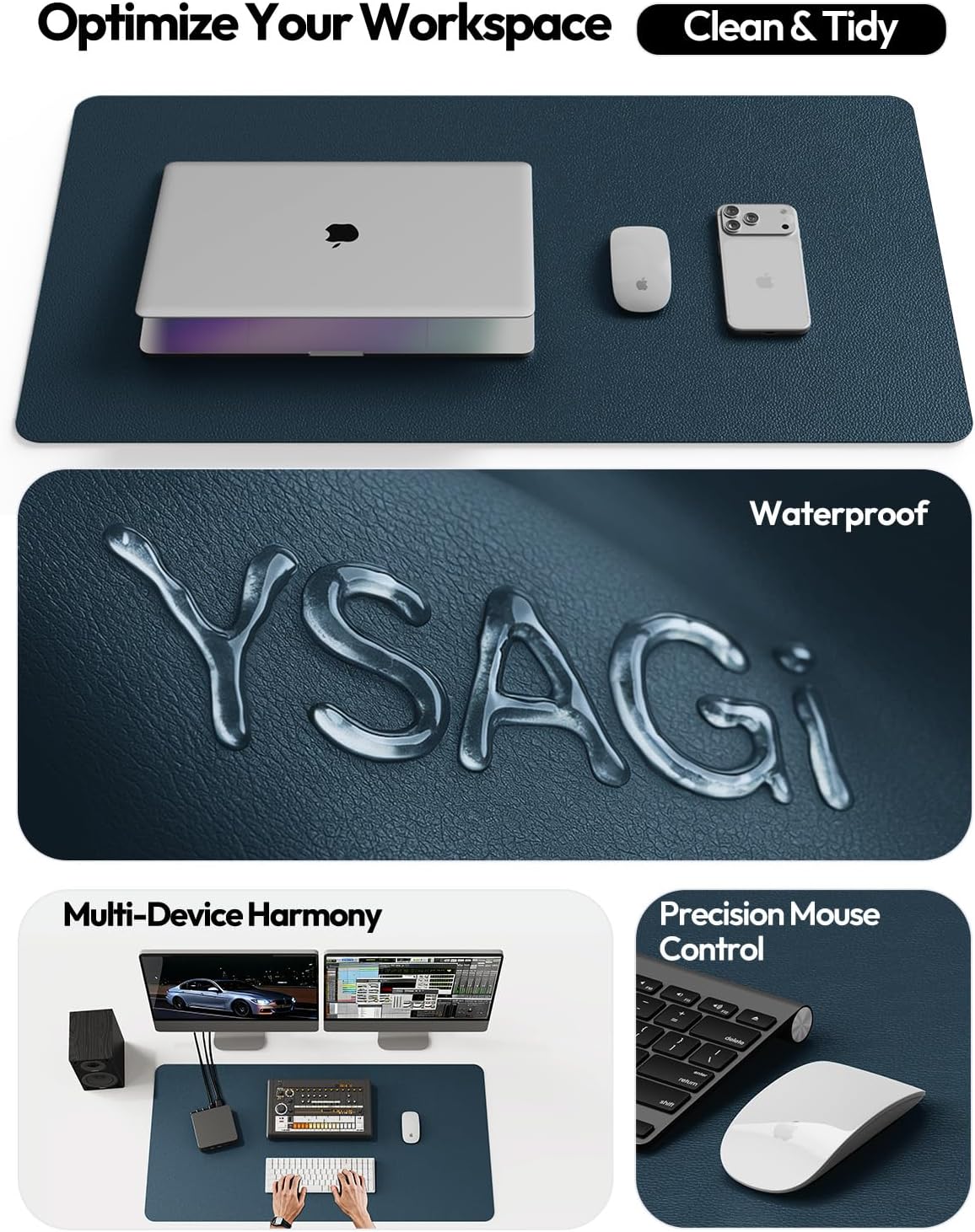 YSAGi Leather Desk Pad Protector, Large Mouse Pad, Non-Slip PU Leather Desk Blotter, Waterproof Writing Pad for Office and Home (31.5" x 15.8", Eggshell) - Colors B