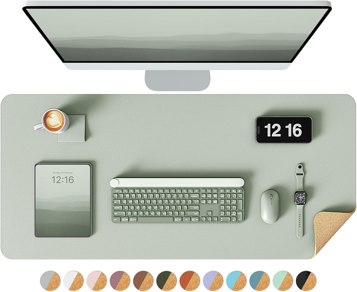 Double-Sided Desk Pad, 31.5"x15.7"Leather Desk Mat, Eco Cork Desk Pad Protector,Large Mouse Pad,Waterproof Desk Blotter for Office/Home(Coffee)