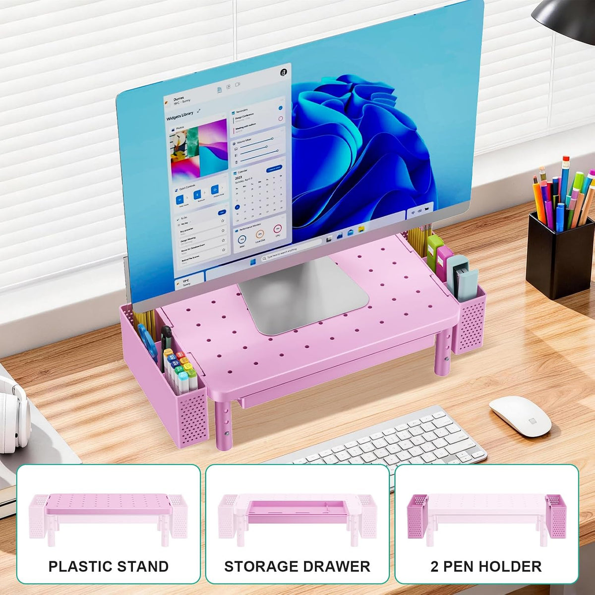 WALI Monitor Stand Riser with Drawer, Desk Organizers and Accessories for Computer, Printer, Laptop Stand for Home Office Supplies, (PTT005-B), 1 Pack, Black