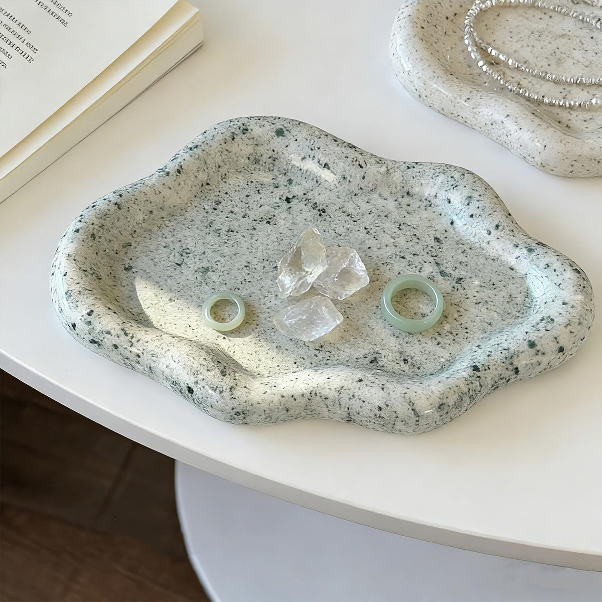 Jewelry Dish Trinket Tray for Women, Ring Dish Holder, Unique Cloud Shape Ceramic Plate Cute Things Vanity Aesthetic Room Decor Mother's Day Birthday (White)