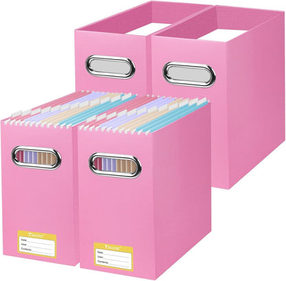 BALEINE File Organizer Box, Cardboard File Folder Organizer with Handle for Letter Size, Portable Collapsible Hanging Filing Box for Home Office Document Storage (2 Pack, Black)