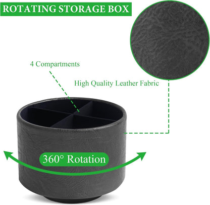 Round Leather Art Supply Organizer,Remote Control Holder,360 Degree Rotating,Multi-Functional Pencil Holder,4 Compartments Desktop Stationary Organizer(1-Blue Bird) - Colors A