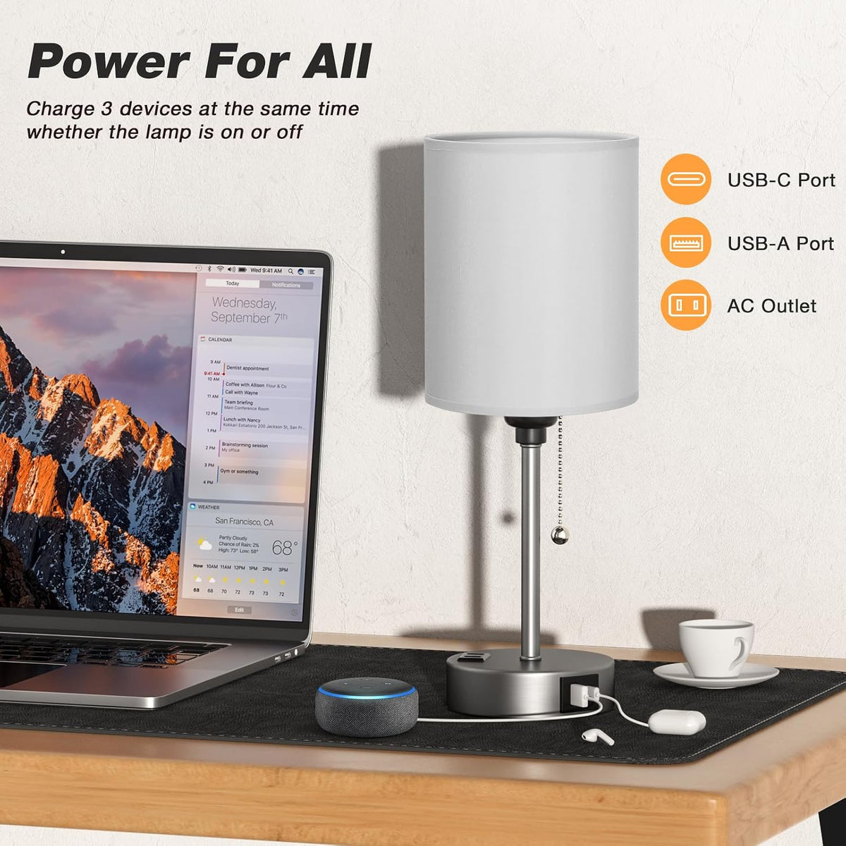 Dicoool Bedside Table Lamp for Bedroom - Small Desk Lamp with USB Ports