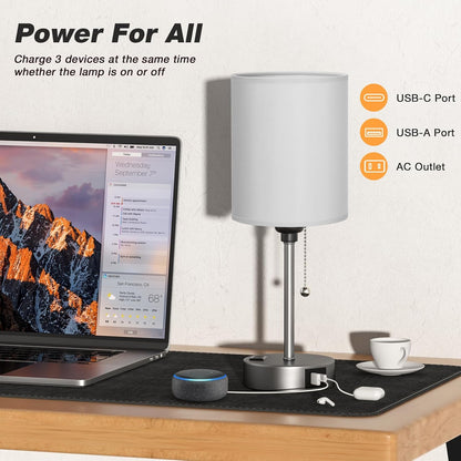 Dicoool Bedside Table Lamp for Bedroom - Small Desk Lamp with USB Ports