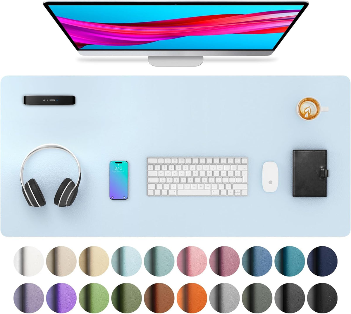 Aothia Leather Office Desk Pad Protector, Non-Slip PU Leather Desk Blotter, Waterproof Laptop Writing Mouse Pad for Office and Home, Black, 31.5" x 15.7" - Colors B