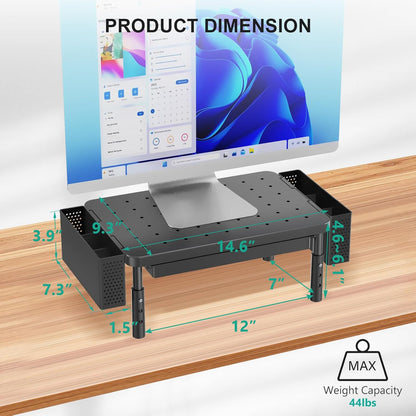 WALI Monitor Stand Riser with Drawer, Desk Organizers and Accessories for Computer, Printer, Laptop Stand for Home Office Supplies, (PTT005-B), 1 Pack, Black