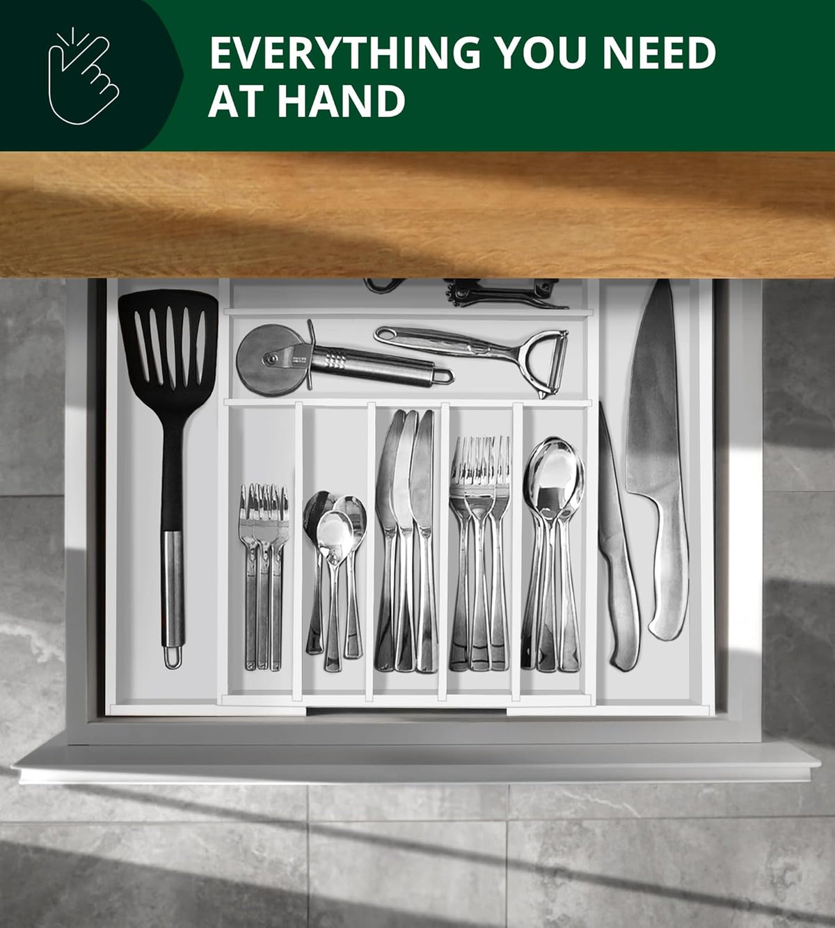 ROYAL CRAFT WOOD Luxury Bamboo Kitchen Drawer Organizer - Silverware Organizer, Utensil Holder & Cutlery Tray Drawer Dividers for Flatware (9 Slot, Natural)