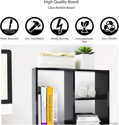 Jerry & Maggie Desktop Organizer Office Storage Rack Adjustable Wood Display Shelf Free Style Double H, Multi-Functional Mini Bookshelf for Desk Natural Stand (White)