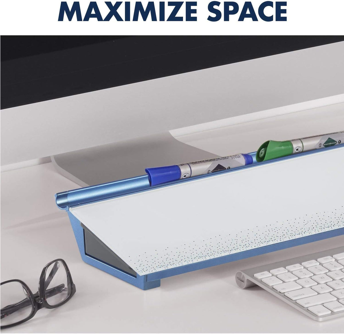 Quartet Glass Dry Erase White Board, Desktop Computer Pad for Notetaking, 18" x 6" Whiteboard, Clean Erase Surface with Storage, 1 Dry Erase Marker, White Surface (GDP186)