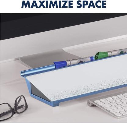 Quartet Glass Dry Erase White Board, Desktop Computer Pad for Notetaking, 18" x 6" Whiteboard, Clean Erase Surface with Storage, 1 Dry Erase Marker, White Surface (GDP186)