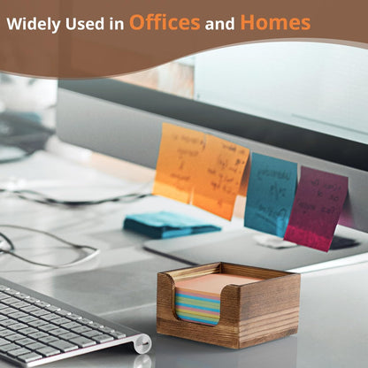 Sticky Note Holder, Burnt Wood Note Dispenser for Office Desk Accessories, Self Stick Note Pad Holder, Memo Pad Holder Dispenser Organizer for School Office Desk Supplies