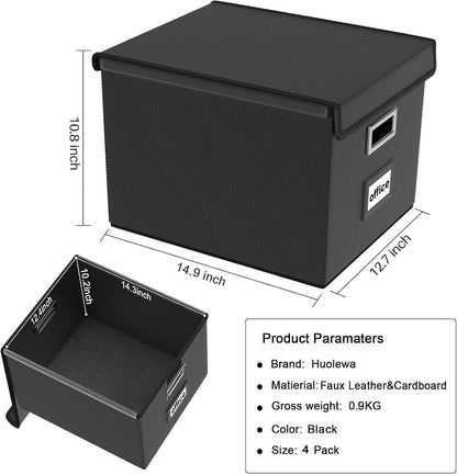 Upgraded Portable File Organizer Box with Lid, Collapsible Linen Hanging Filing Storage Boxes with Plastic Slides, Decorative Home/Office Filing System Box for File and Folders Storage (Gray)