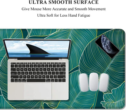 Auhoahsil Desk Mat, Ultra Large Mouse Pad, XXL Gaming Mousepad, Green Tropical Leaves Deskpad, Big Extended Full Size Mouse Pad, Desktop Desk Matt for Keyboard, Laptop & Computer, 35.5 x 15.7 in - Colors A
