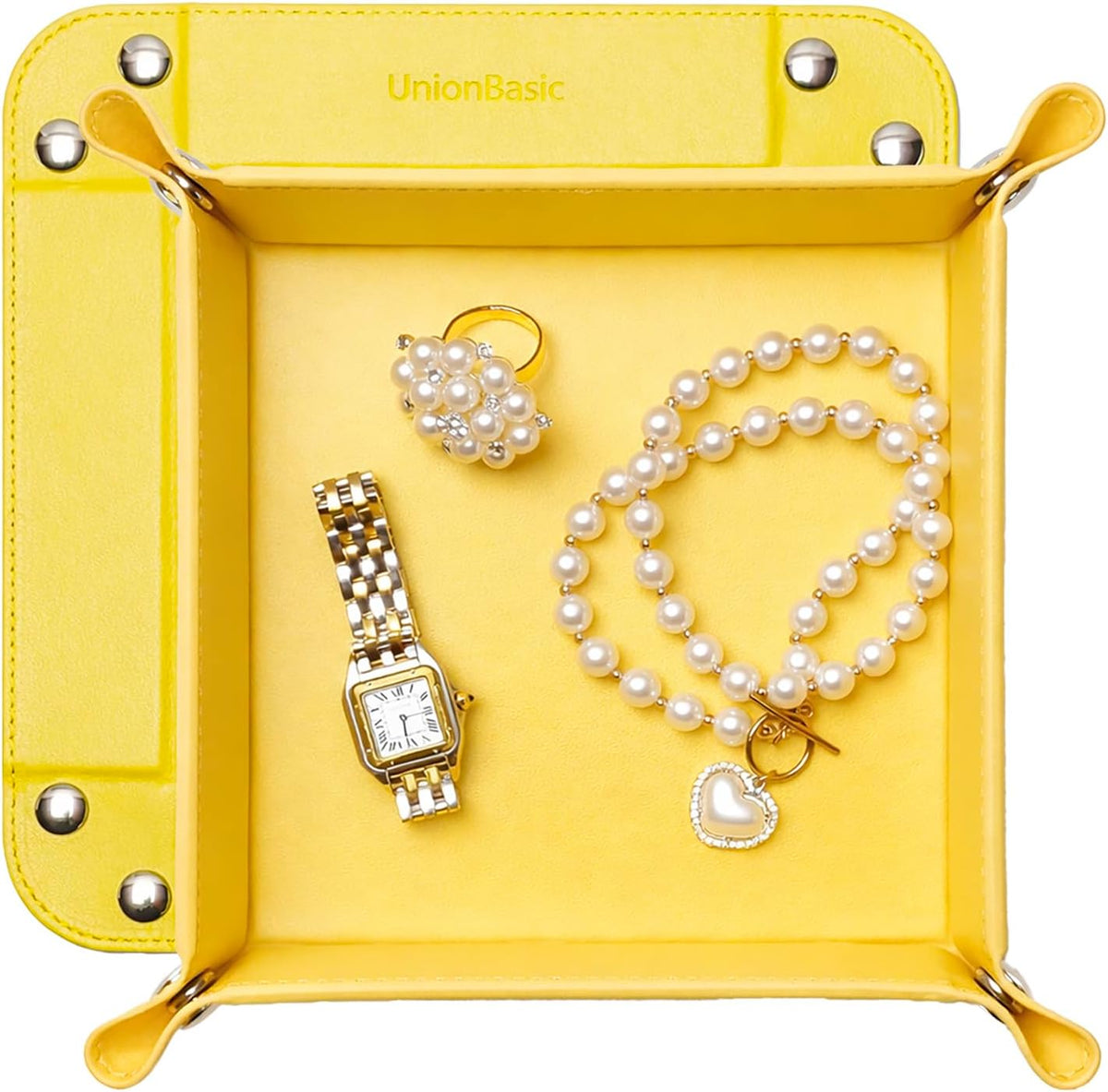 UnionBasic Small Valet Tray, Jewelry Tray for Rings Watches Earrings, Entryway Catchall Caddy for Coins Keys Change, Nightstand Bedside Valet Holder, Trays for Electronic Gadgets, Beige - Colors B