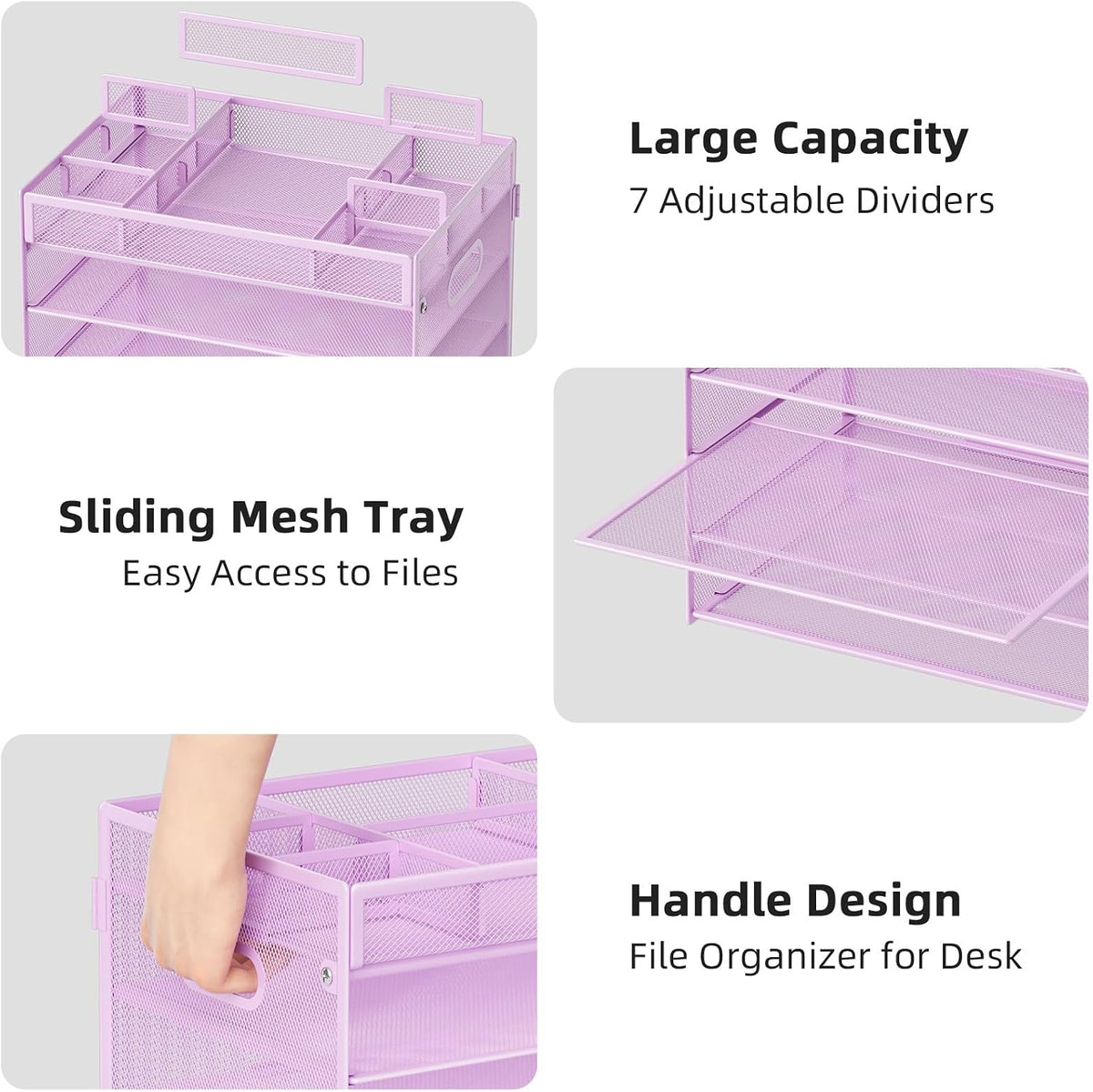 Marbrasse 5 Tier Paper Organizer Letter Tray, Mesh Desk File Organizer with Handle, Paper Sorter Desk Organizer for Home Office Supplies - Black, Adjustable