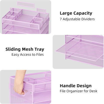 Marbrasse 5 Tier Paper Organizer Letter Tray, Mesh Desk File Organizer with Handle, Paper Sorter Desk Organizer for Home Office Supplies - Black, Adjustable