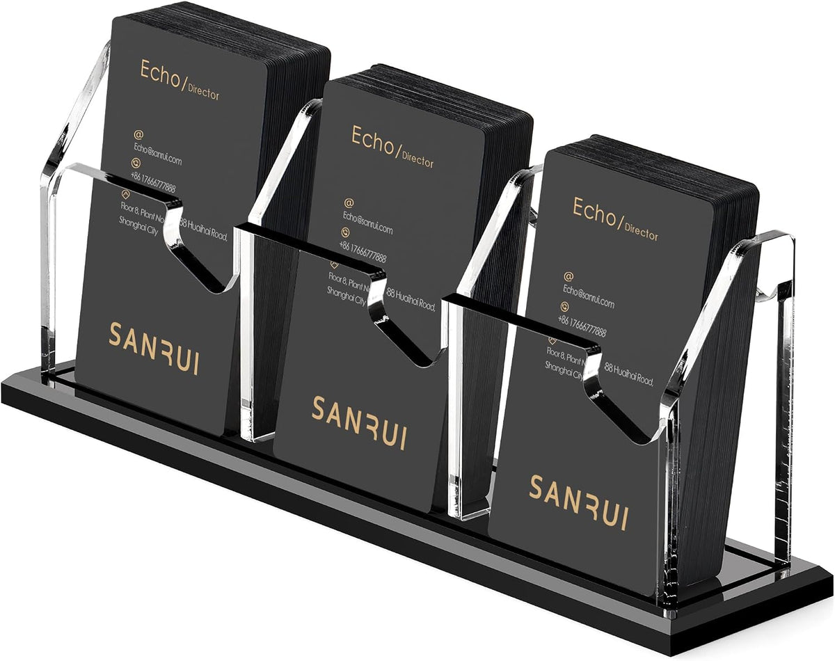 Black Business Card Holder for Desk 1 Slot Clear Acrylic Horizontal