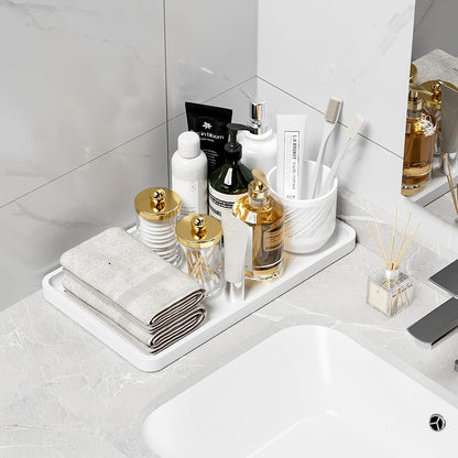 Small Bathroom Vanity Tray for Countertop Makeup Perfume Jewelry Decor Candle Keys, Small Black Kitchen Tray for Soap Dispenser Spice Bamboo Toilet Tray 7.9" L x 4" W x 0.79" H