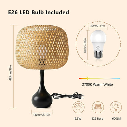 ONEWISH Touch Bedside Lamp for Bedroom, 3-Way Dimmable Farmhouse Table Lamps for Nightstand with Fabric Shade, Desk Lamp for Kids Reading, Home Office