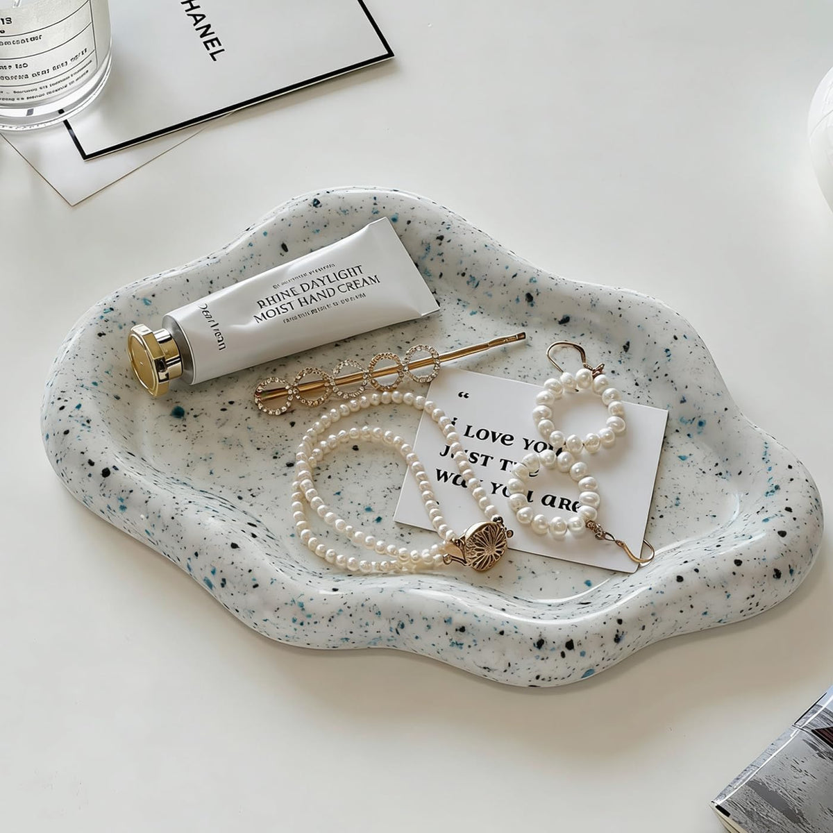 Jewelry Dish Trinket Tray for Women, Ring Dish Holder, Unique Cloud Shape Ceramic Plate Cute Things Vanity Aesthetic Room Decor Mother's Day Birthday (White)