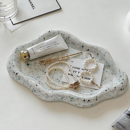 Jewelry Dish Trinket Tray for Women, Ring Dish Holder, Unique Cloud Shape Ceramic Plate Cute Things Vanity Aesthetic Room Decor Mother's Day Birthday (White)
