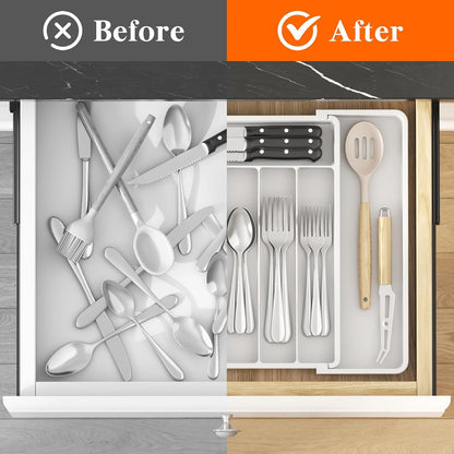 Expandable Silverware Drawer Organizer, Kitchen Utensil Tray