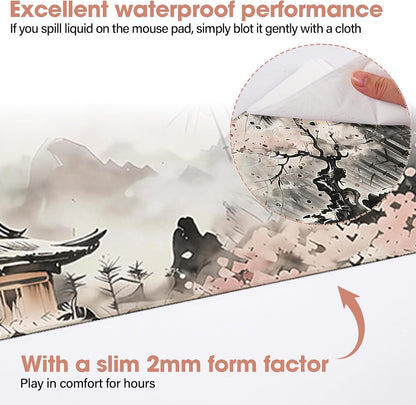 31.5" x 15.7" Waterproof Fabric Desk Pad, Rubber Anti-Slip Base, Stitched Edges No Curling, Fits Laptop Keyboard and Mouse, Smooth Office Mat Large Mouse Pad for Work Game, Black
