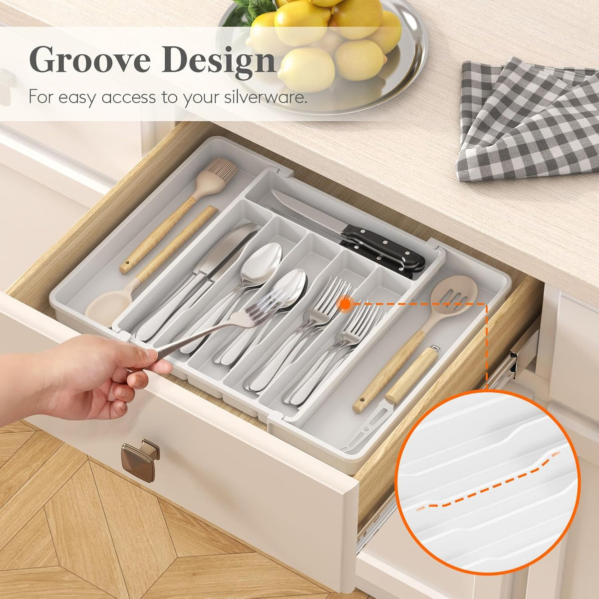 Expandable Silverware Drawer Organizer, Kitchen Utensil Tray