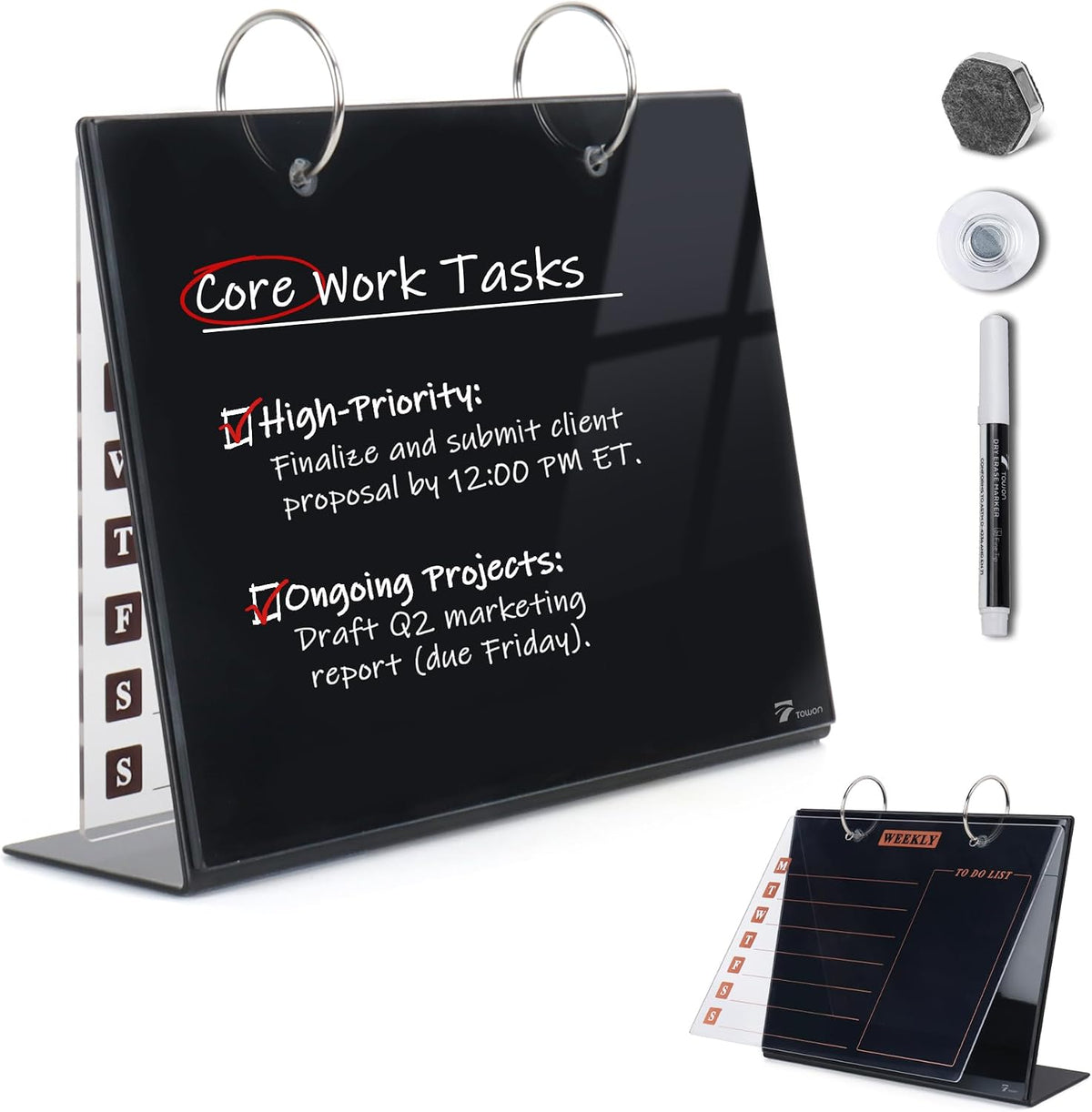 Small Glass Desktop Whiteboard Dry-Erase, Mini Pure Glass Whiteboard Stand