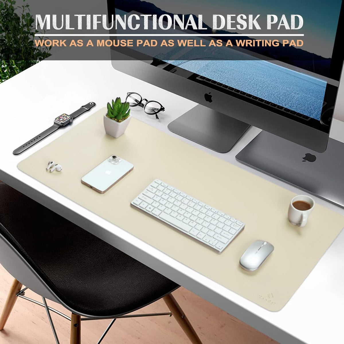 K KNODEL Large Office Leather Desk Mat, Mouse and Keyboard Pad, Computer and Laptop Mat, Desktop Protector and Cover, Writing Pad and Blotter (31.5"x15.7", Black)
