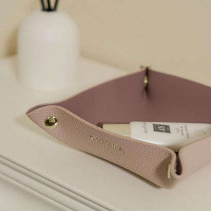 OLETHA Small Foldable Valet Tray, Travel Essentials for Women, Portable Catchall Organizer for Jewelry & Keys, for Hotel Nightstands, Home Office & Desk, Aesthetic Faux Leather, Light Taupe