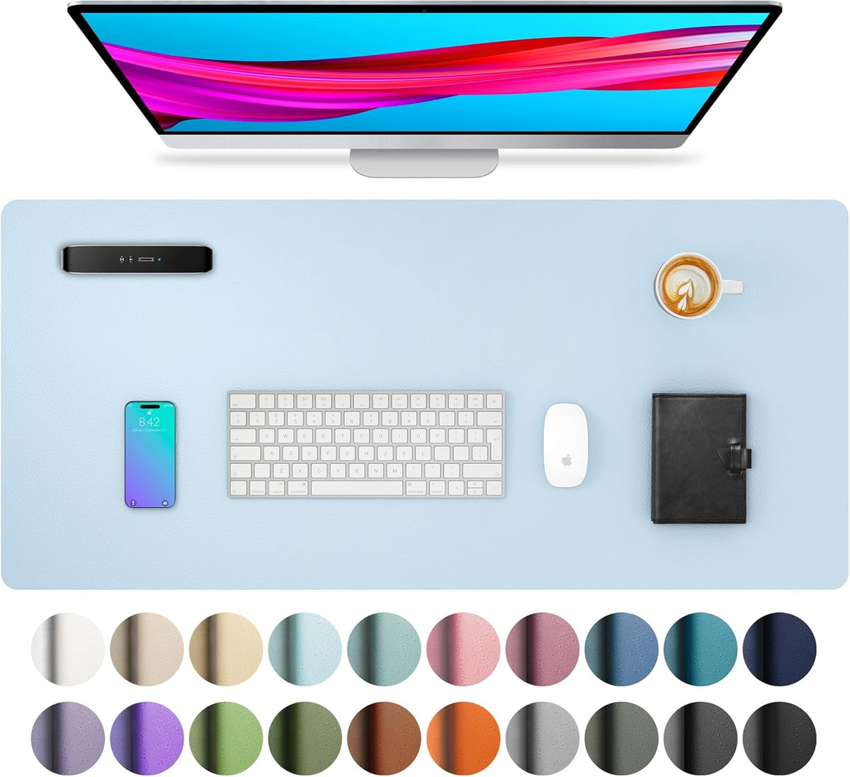Aothia Leather Office Desk Pad Protector, Non-Slip PU Leather Desk Blotter, Waterproof Laptop Writing Mouse Pad for Office and Home, Black, 31.5" x 15.7" - Colors B