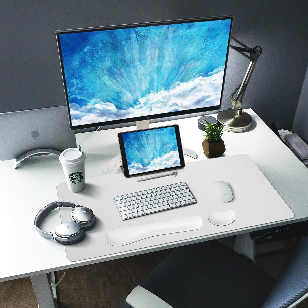 Bloss Leather Desk Pad and Keyboard Wrist Rest, Large Mouse Pad + Keyboard Pad+Mouse Wrist Support, Non-Slip Desk Mat Protector for Office, Home(31.5×15.7 Inches,Beige) - Colors B
